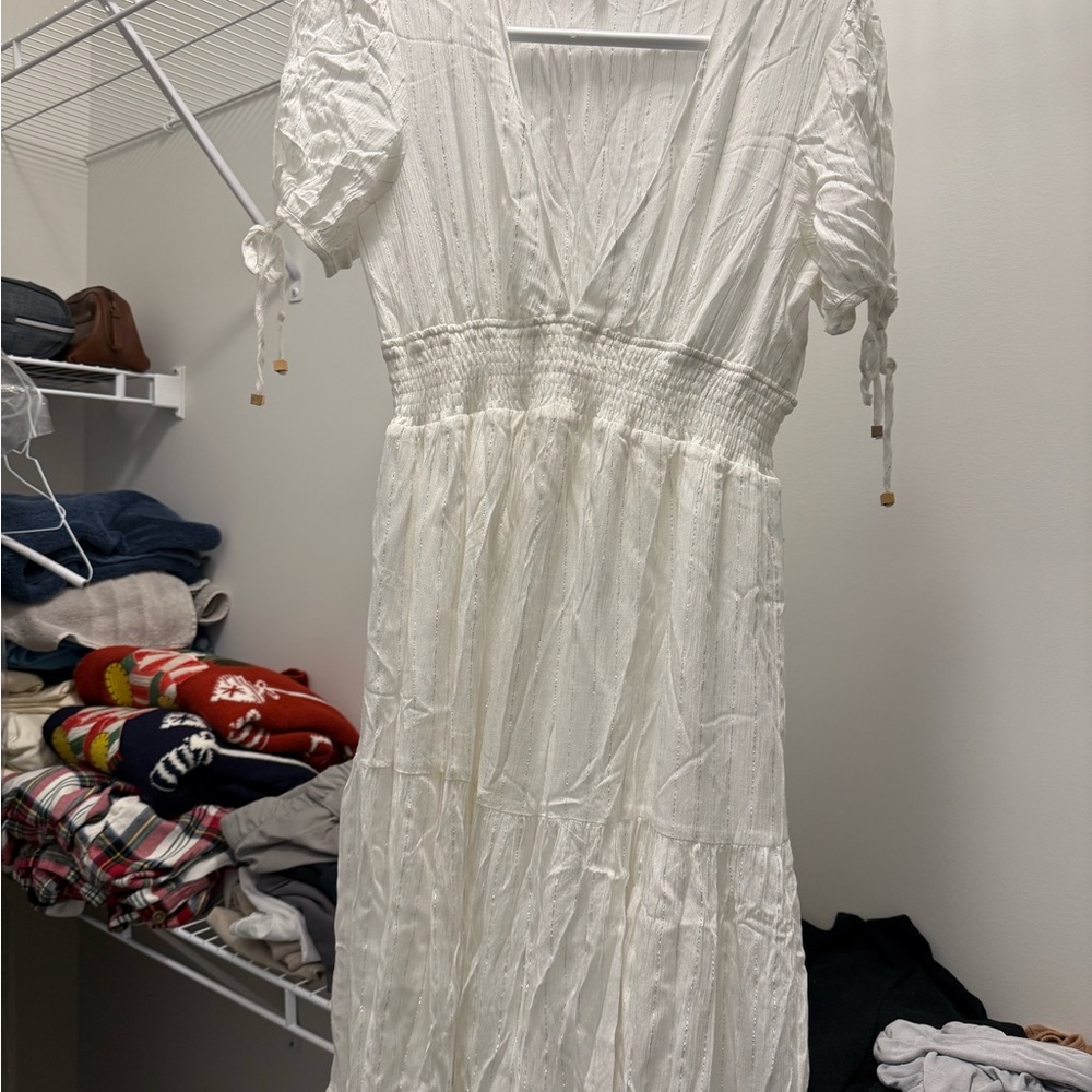 Chic White Long Sleeve Dress Small